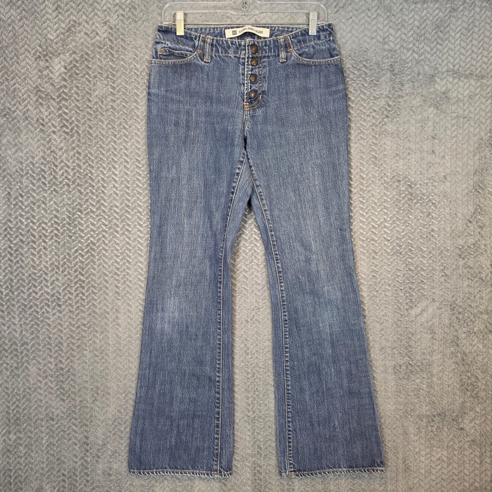 Gap Long and Lean Jeans Blue Medium Wash Button Fly Flare Denim Pants Womens